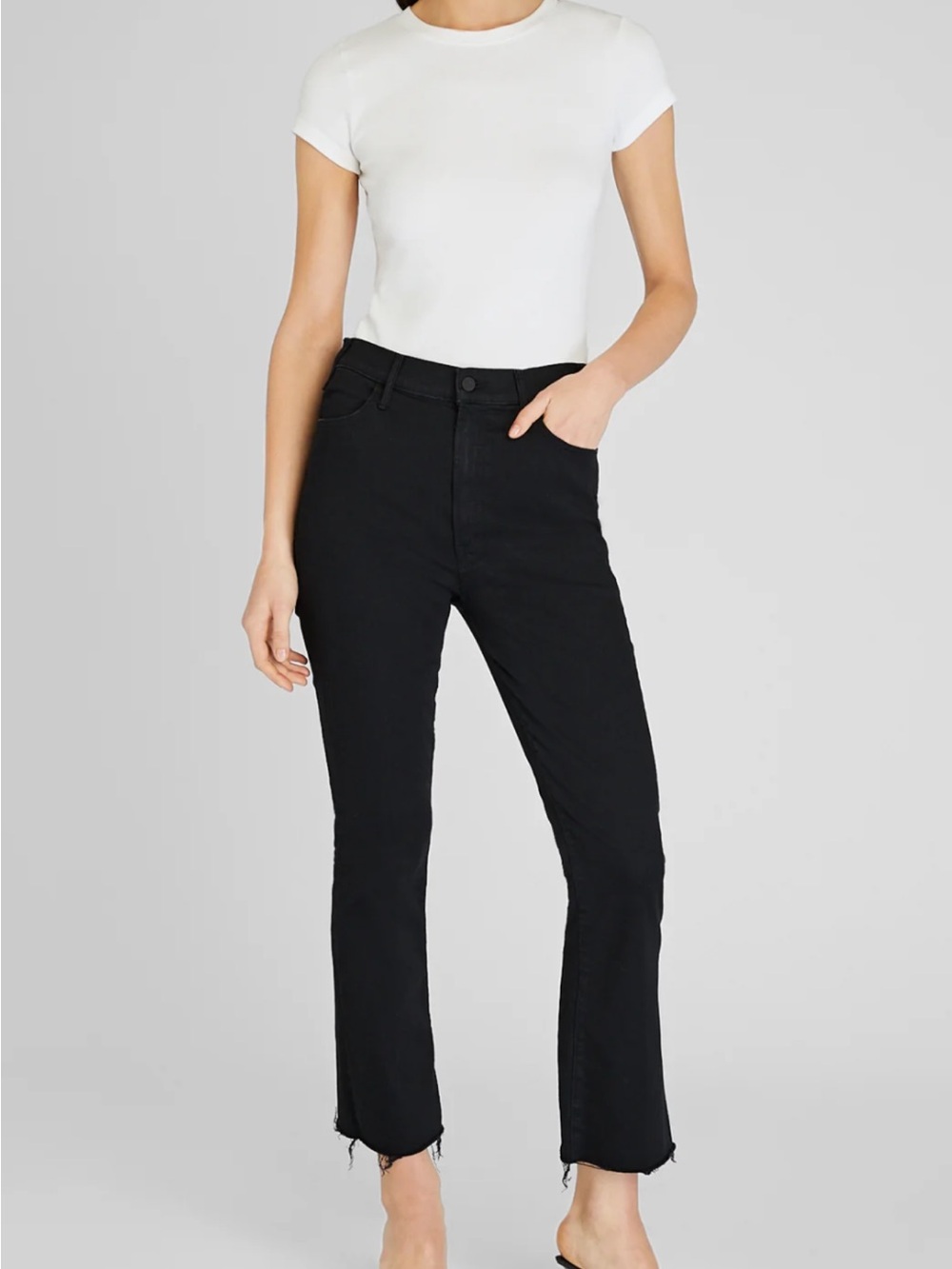 Mother The Hustler Ankle Fray Black Jeans Size 27